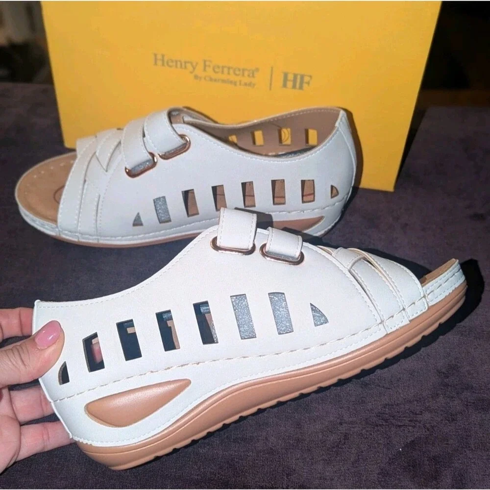 Coastal Resort Henry Ferrera White Platform Fisherman‎ Sandals NIB Women's 7